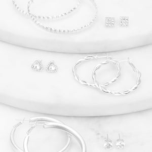 Cubic Zirconia Hoops and Stud Earrings Set of 6