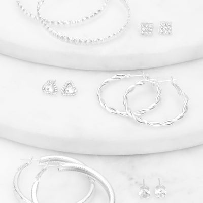Cubic Zirconia Hoops and Stud Earrings Set of 6