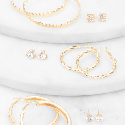 Cubic Zirconia Hoops and Stud Earrings Set of 6