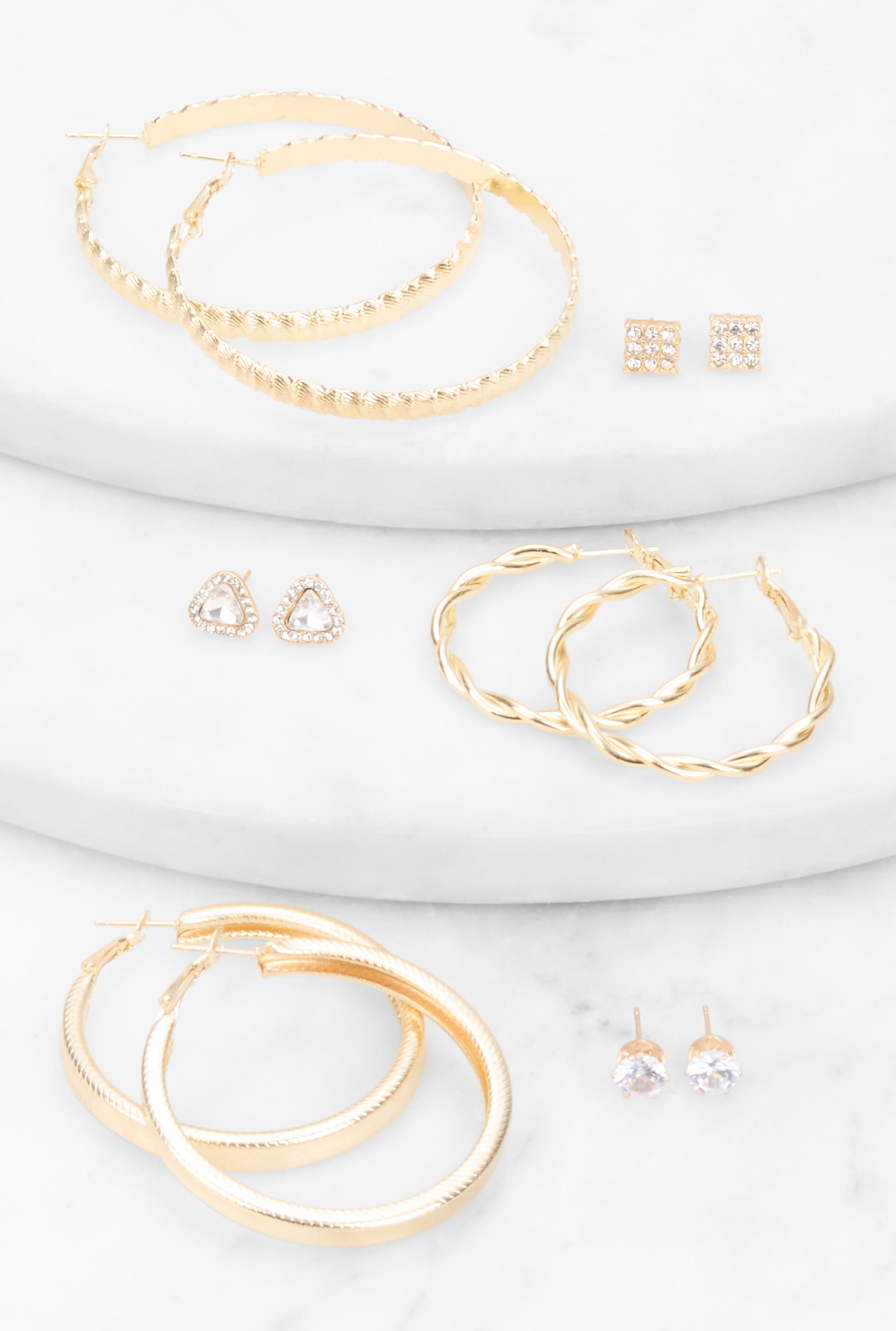 Cubic Zirconia Hoops and Stud Earrings Set of 6