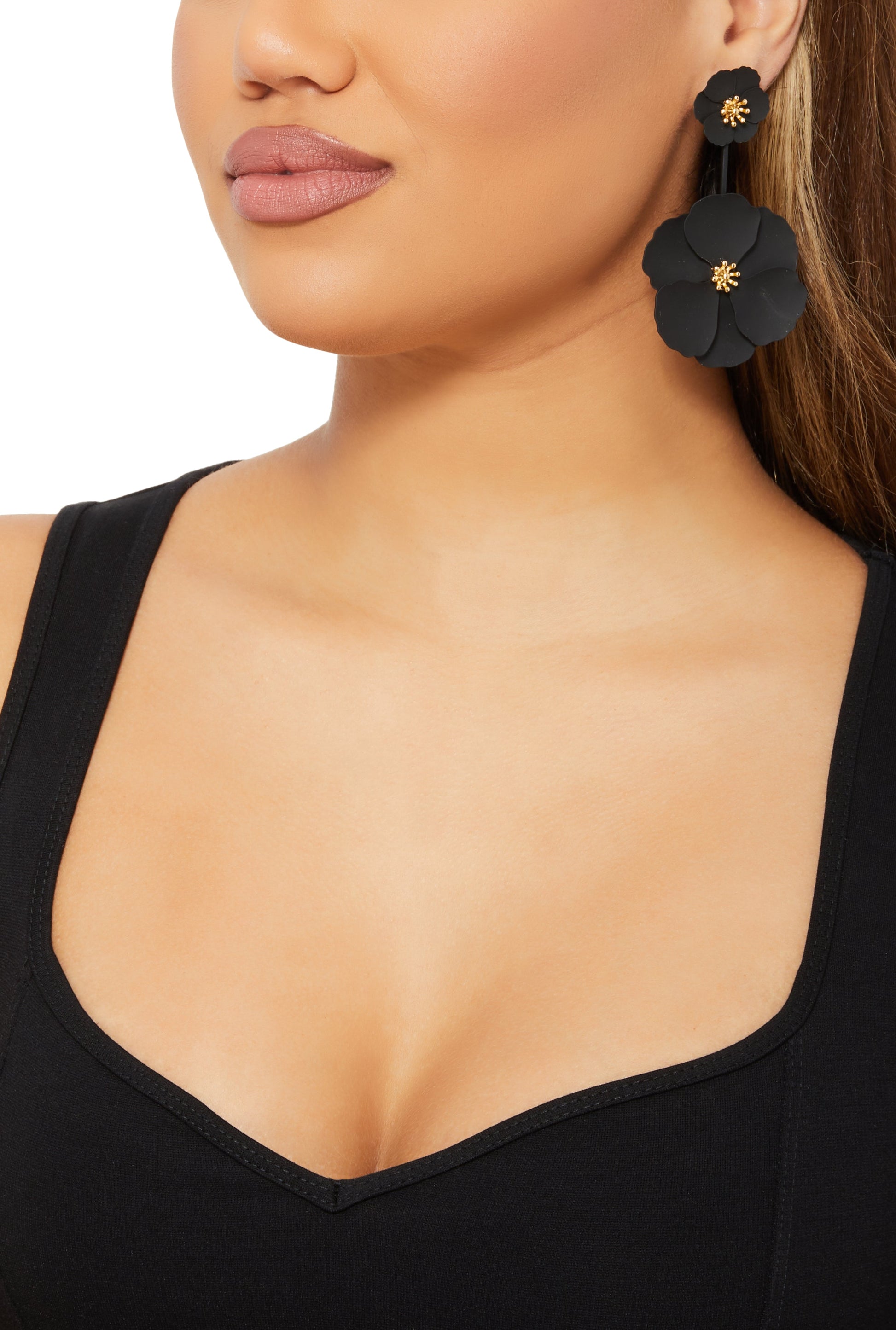 Double Flower Drop Earrings