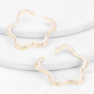 Rhinestone Wavy Flower Hoop Earrings