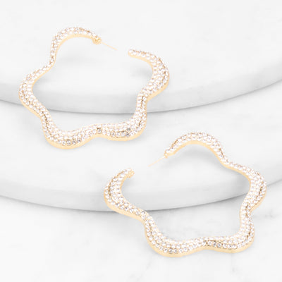 Rhinestone Wavy Flower Hoop Earrings