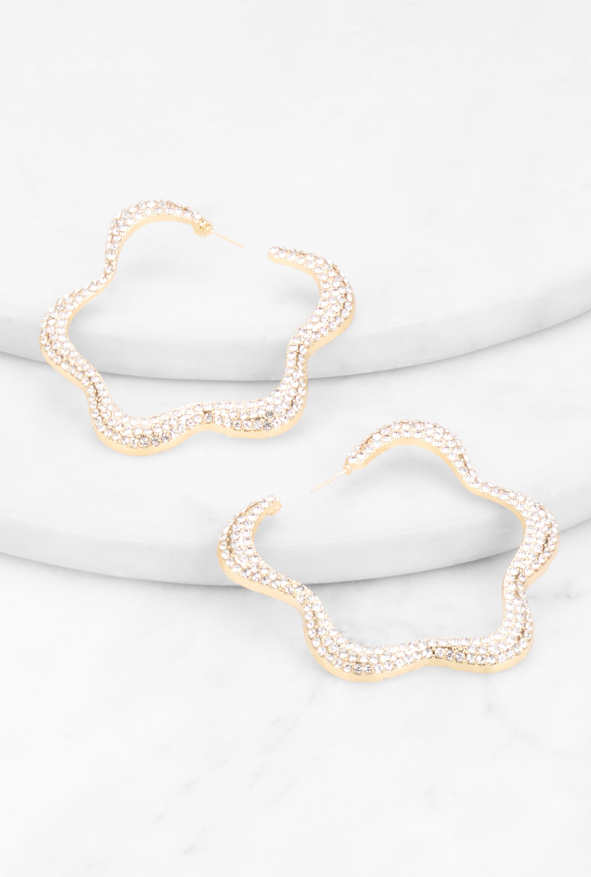 Rhinestone Wavy Flower Hoop Earrings