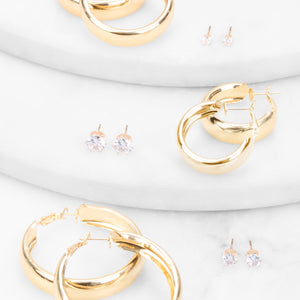 Cubic Zirconia Assorted Stud and Hoop Earrings Set