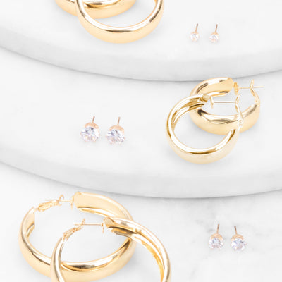 Cubic Zirconia Assorted Stud and Hoop Earrings Set