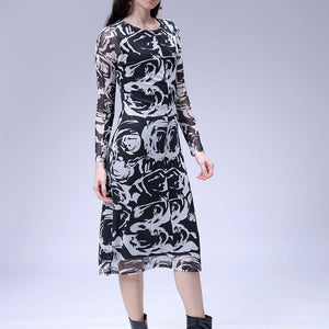 Women's Black Floral Midi Dress