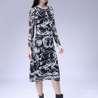 Women's Black Floral Midi Dress