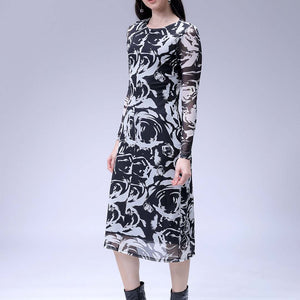 Women's Black Floral Midi Dress