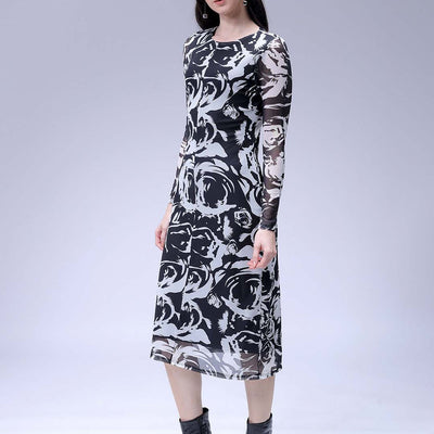 Women's Black Floral Midi Dress