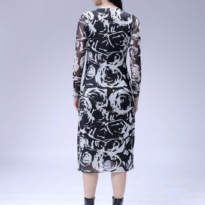 Women's Black Floral Midi Dress