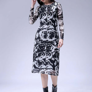 Women's Black Floral Midi Dress