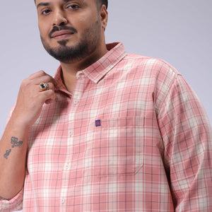 Men's Plus Size Pink Regular Fit Checked Casual Shirt