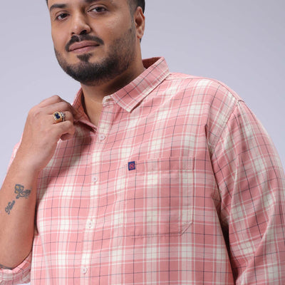 Men's Plus Size Pink Regular Fit Checked Casual Shirt