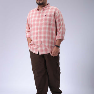 Men's Plus Size Pink Regular Fit Checked Casual Shirt
