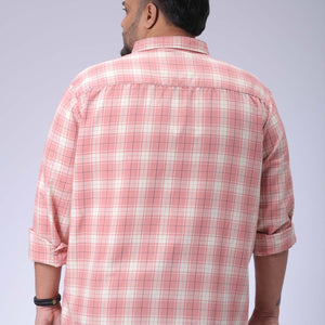 Men's Plus Size Pink Regular Fit Checked Casual Shirt