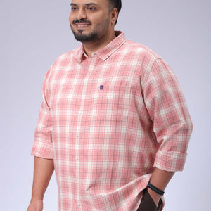 Men's Plus Size Pink Regular Fit Checked Casual Shirt