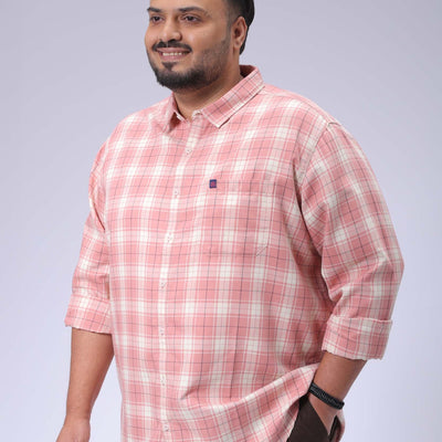 Men's Plus Size Pink Regular Fit Checked Casual Shirt