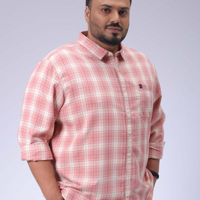 Men's Plus Size Pink Regular Fit Checked Casual Shirt