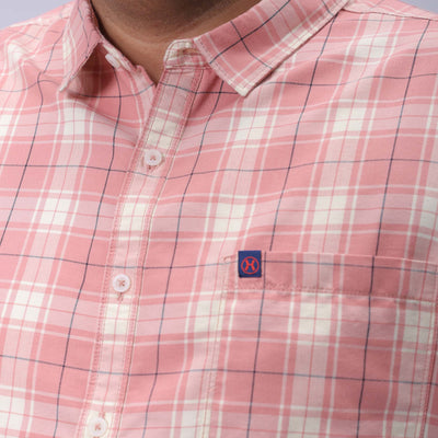 Men's Plus Size Pink Regular Fit Checked Casual Shirt