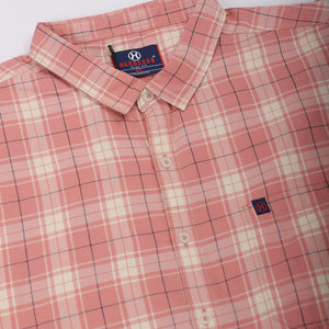 Men's Plus Size Pink Regular Fit Checked Casual Shirt