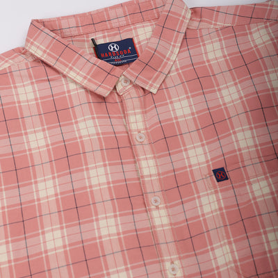 Men's Plus Size Pink Regular Fit Checked Casual Shirt