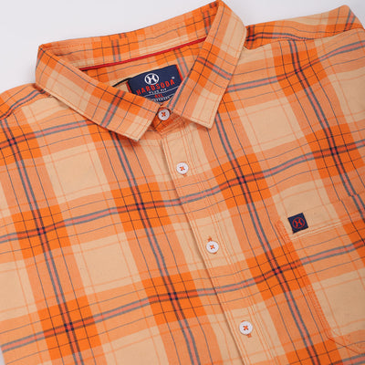 Men's Plus Size Orange Regular Fit Checked Casual Shirt