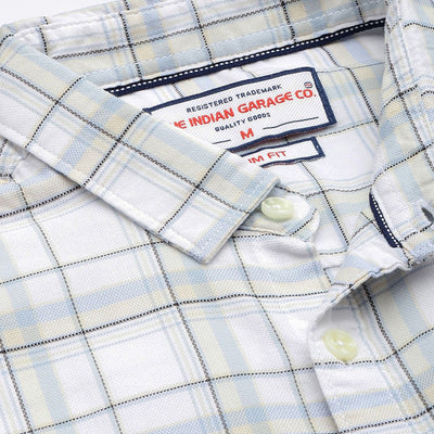 Men's White Slim Fit Checked Casual Shirt