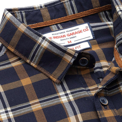 Men's Navy Blue Slim Fit Checked Casual Shirt