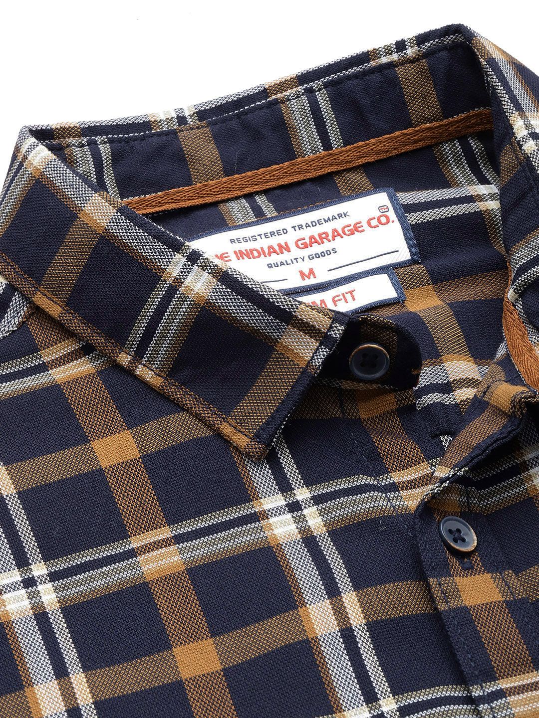 Men's Navy Blue Slim Fit Checked Casual Shirt