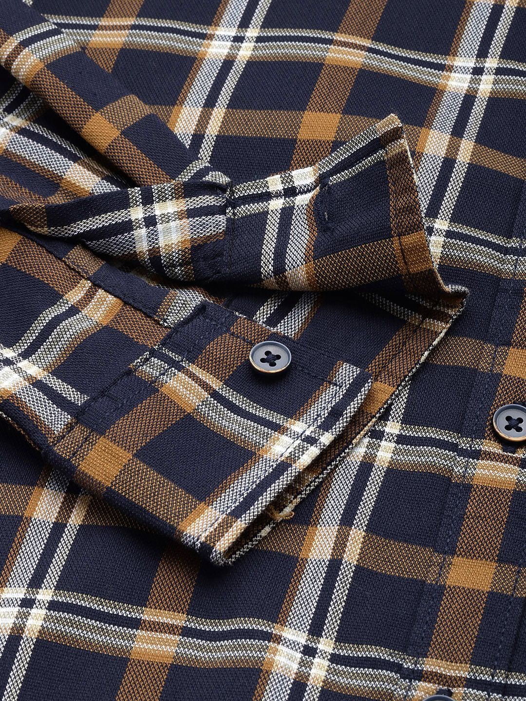 Men's Navy Blue Slim Fit Checked Casual Shirt