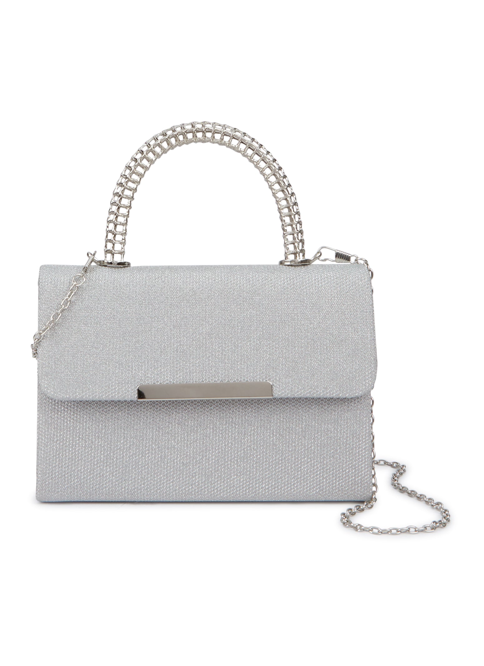 Lurex Metal Handle Square Clutch