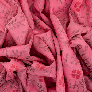 Dark Peach Handwoven Banarasi Silk Cotton Saree With Floral Vine Motifs