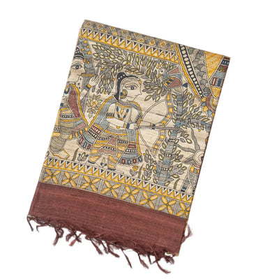 Brown Handloom Tussar Silk Saree With Printed Lord Ram Motifs