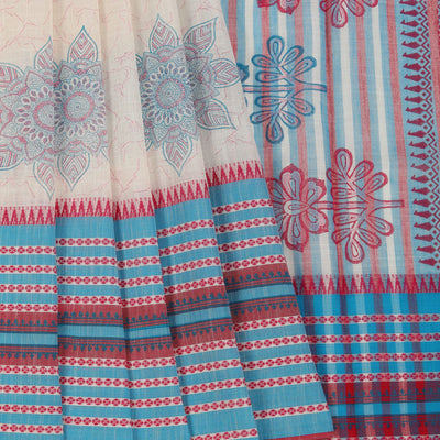 Hand block printed south cotton saree