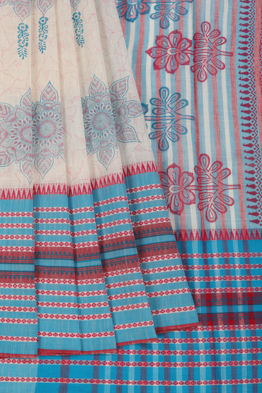Hand block printed south cotton saree