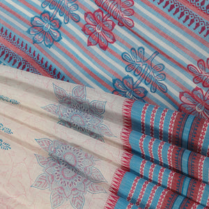 Hand block printed south cotton saree