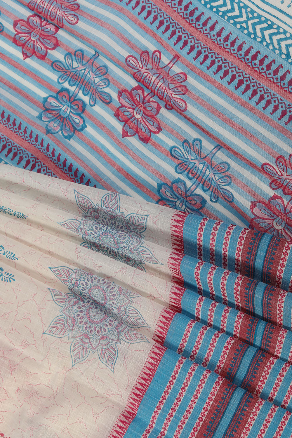 Hand block printed south cotton saree