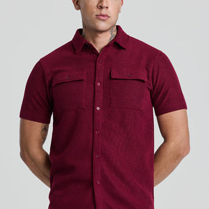 Maroon Textured Double Pocket Shirt