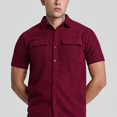 Maroon Textured Double Pocket Shirt
