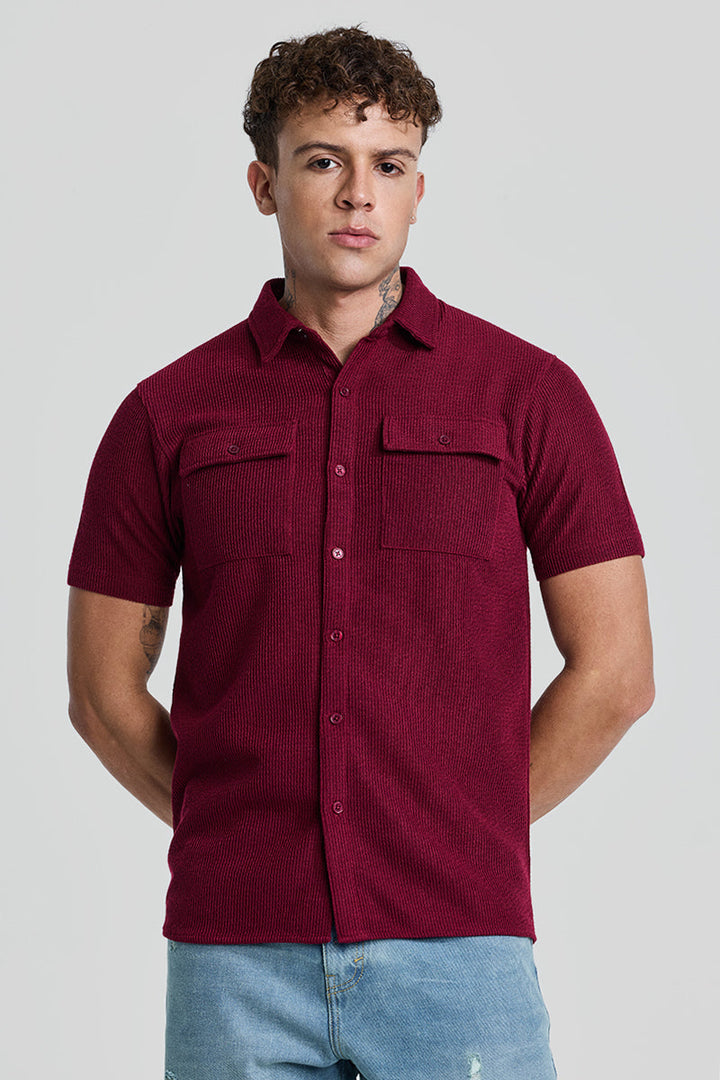 Maroon Textured Double Pocket Shirt