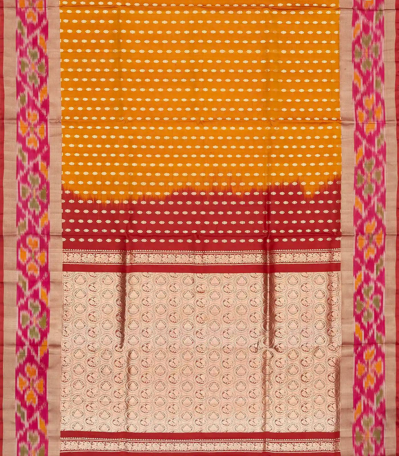 Mango Yellow Handloom Uppada Silk Saree With Floral Motifs