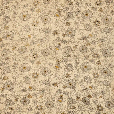 Taupe Cotton Saree With Mustard Kalamkari Print