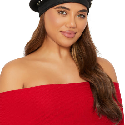 Wool Rhinestone Detail Beret