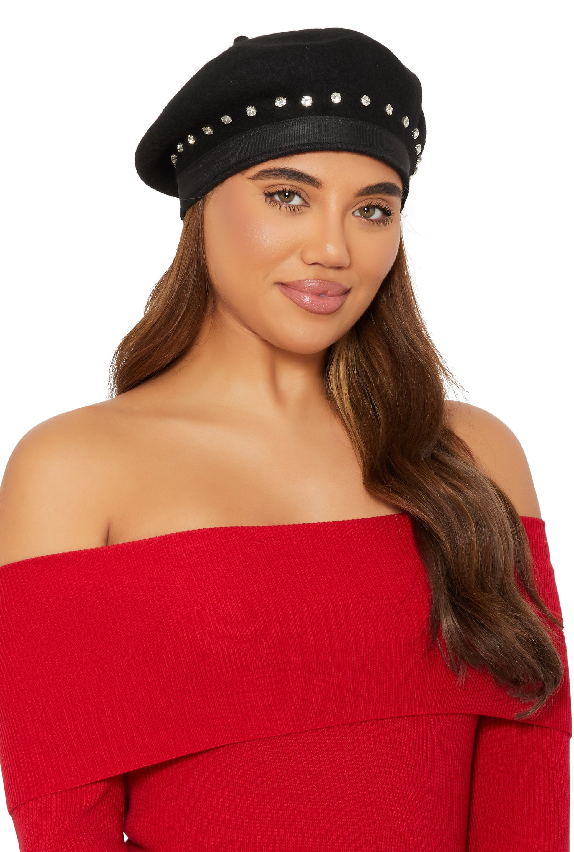Wool Rhinestone Detail Beret