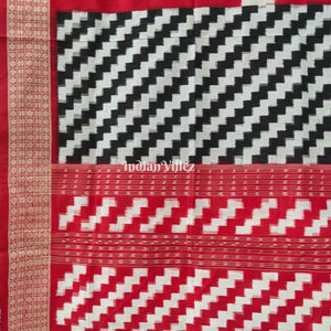 Black Red Odisha Ikat Pasapali Sambalpuri Silk Saree