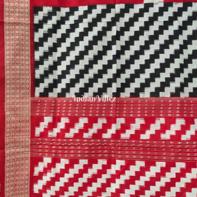 Black Red Odisha Ikat Pasapali Sambalpuri Silk Saree