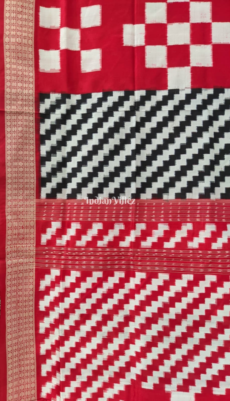 Black Red Odisha Ikat Pasapali Sambalpuri Silk Saree