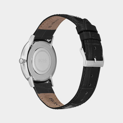 Essential Men Quartz Black Dial Analog Leather Watch 1513647