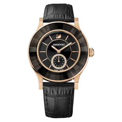 Swarovski Octea Black Dial 39 MM & Leather Strap Watch for Women